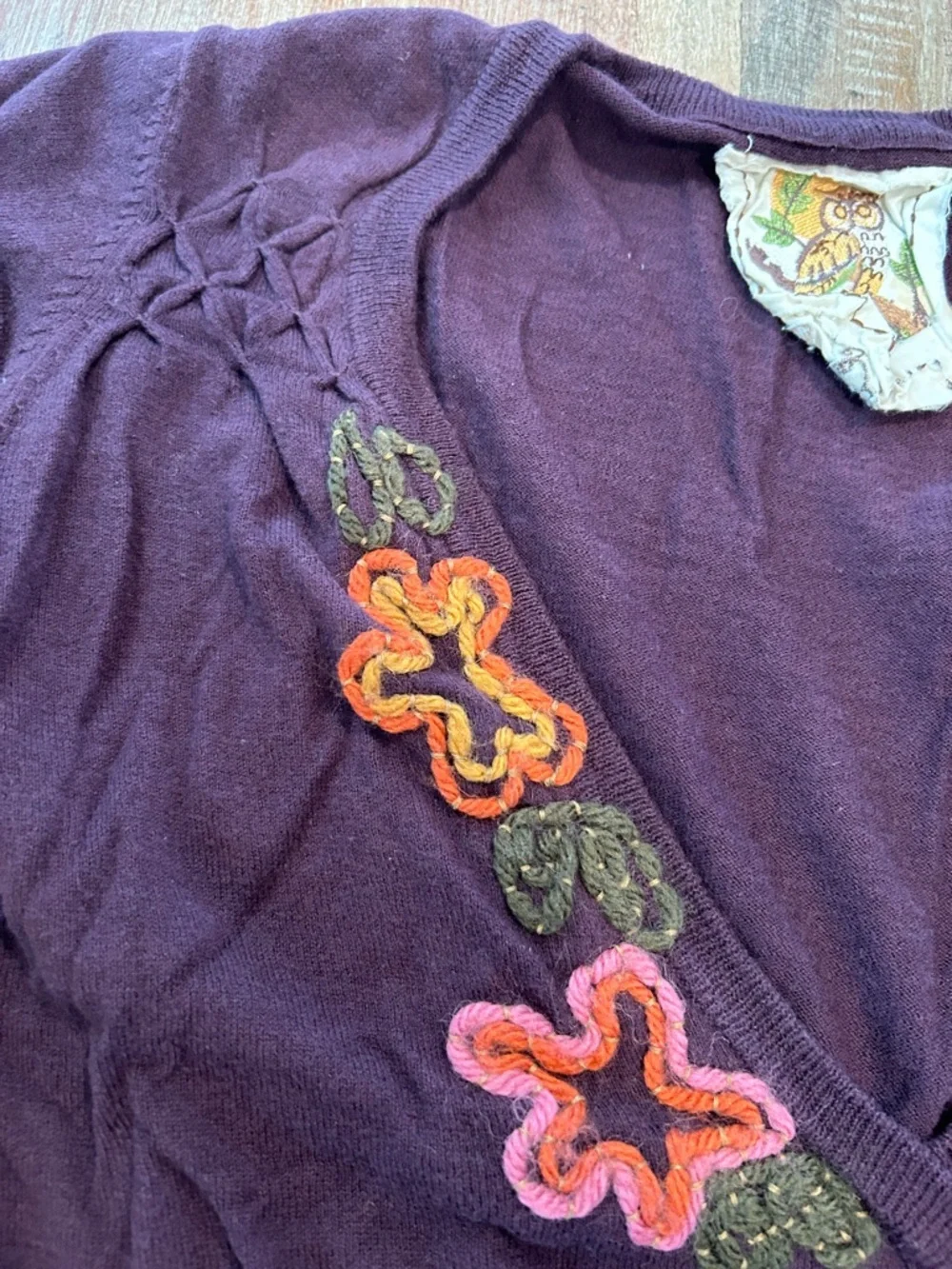 Nick & Mo VTG Y2K Plum Knit Ballerina Wrap Sweater with Floral Emroidery - Picture 5 of 10